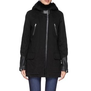 Maje Raccoon fur cotton canvas parka coat